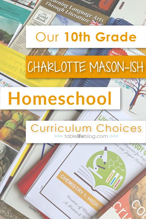 Looking into homeschool curriculum options for your high schooler? Here's a look at our plans for a Charlotte Mason-inspired 10th grade year. 4th Grade Curriculum Homeschool, Elementary Series, Organized Homeschool, Natural Learning, Charlotte Mason Homeschool, High School Curriculum, Elementary Learning, 4th Grade Writing, Future School