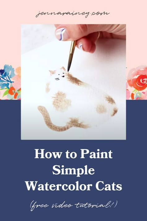 Watercolour Cats Simple, Watercolour Cats Painting Simple, Whimsical Cat Drawings, Whimsical Cat Watercolor, Watercolor Cats Tutorial, Watercolor Cats Simple, Watercolor Animals Easy Step By Step, Watercolour Cats Painting, Simple Watercolor Ideas For Beginners Step By Step