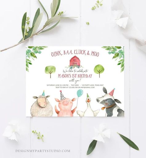 Farm Animals - Design My Party Studio Petting Zoo Birthday Party, Barn Birthday Party, Barnyard Birthday Party, Farm Birthday Invitation, Farm Animal Party, Farm Animals Birthday Party, Animals Printable, Girls Party Invitations, Moana Birthday Party