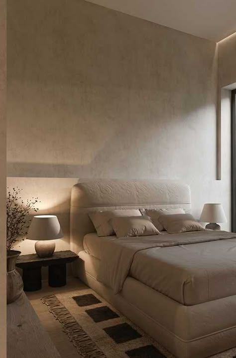 Wabi Sabi Interior Bedrooms, Modern Wabi Sabi Interiors, Wabi Sabi Bedroom, Organic Bedroom, Concrete Effect Paint, Scandinavian Kitchen Design, Wabi Sabi Interior, Zen Bedroom, Calming Bedroom