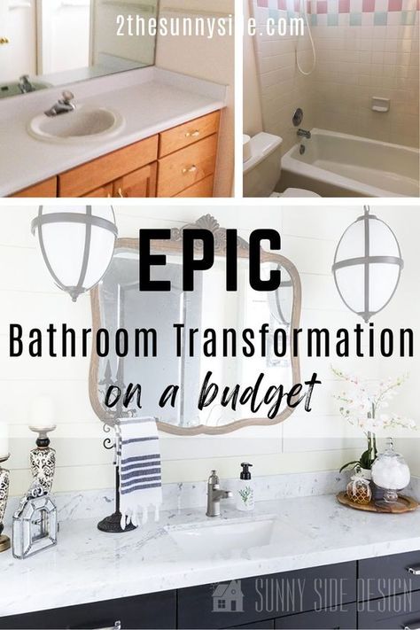 Transform your builder grade bathroom into a chic oasis with our DIY Bathroom Remodel on a Budget! Dive into our guide for inexpensive yet stylish tips to infuse black and white elements, vintage charm, and modern flair. Discover how to create a moody ambiance without breaking the bank. See ideas for bathroom decor and bathroom ideas on a budget. Upgrade your space affordably and make your dream bathroom a reality! Builder Grade Bathroom, Cheap Remodel, Cheap Bathroom Remodel, Bathroom Remodel On A Budget, Stylish Tips, Budget Bathroom Remodel, Bathroom Ideas On A Budget, Ideas For Bathroom, Bathroom Transformation