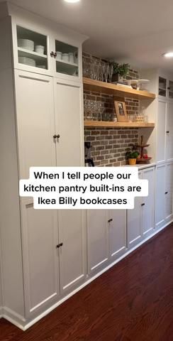 Pantry Wall Ikea, Pantry In A Cabinet, Pantry Using Ikea Cabinets, Pantry Wall In Dining Room, Adding Pantry Cabinet To Kitchen, Full Wall Pantry Ideas, Walk In Pantry With Windows, Wall To Wall Pantry Cabinets, Ikea Pantry Laundry Room