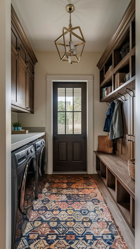 Mudroom Ideas From Garage, Farmhouse Laundry Room Mudroom, Mud Room Powder Room Combo, Laundry Room Back Door Entrance, Mudroom With Washer And Dryer, Mudroom Laundry Room Entryway, Laundry Mud Room Ideas Off Garage, Large Mudroom Ideas, Mudroom Laundry Room Ideas Layout