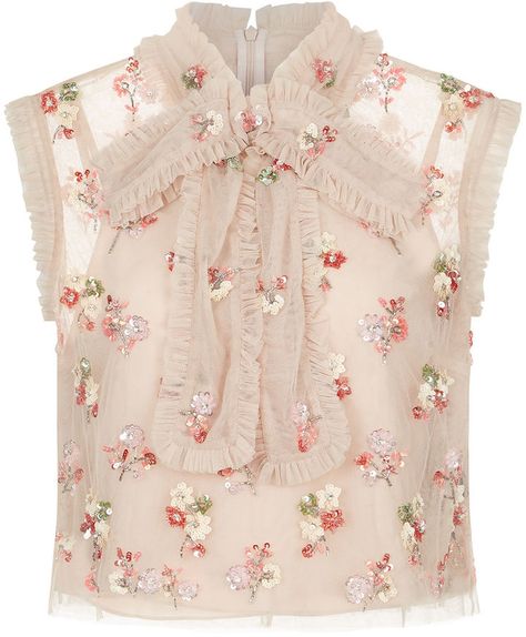 Blouses Sleeveless, Cl Fashion, Flower Print Shirt, Flower Print Blouse, Pink Floral Blouse, Sequin Shirt, Needle Thread, Tie Neck Blouse, Embellished Top