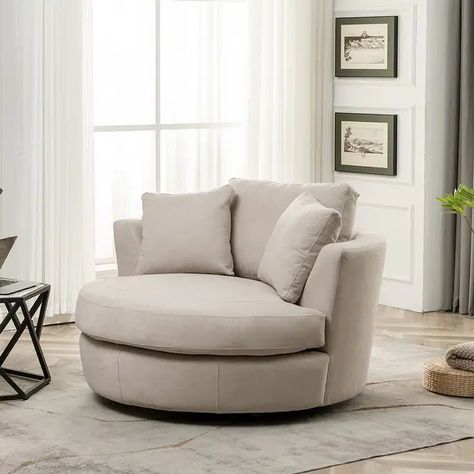 54" Wide Elegant Round Swivel Barrel Chair, Chair and a Half - Bed Bath & Beyond - 31518427 Oversized Reading Chair, Bedroom Reading Chair, Round Swivel Chair, Round Coffee Table Living Room, Circle Chair, Large Chair, Swivel Barrel Chair, Round Chair, Chair And A Half