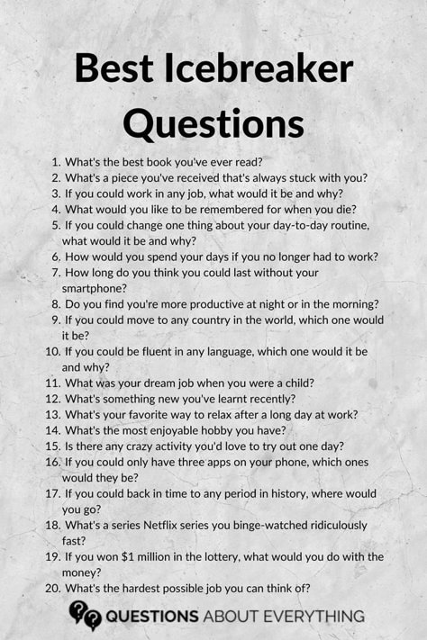 list of 20 icebreaker questions Text Conversation Starters, Deep Conversation Topics, Conversation Starter Questions, Icebreaker Questions, Questions To Get To Know Someone, Ice Breaker Questions, Conversation Questions, Truth And Dare, Conversation Topics