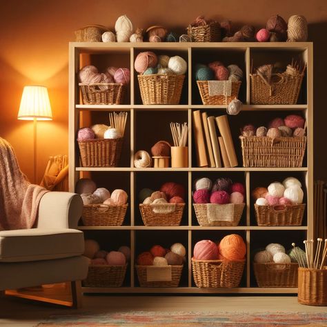 Yarn Storage Aesthetic, Wool Storage Ideas, Yarn Organization Small Spaces, Storage And Organization Small Spaces, Yarn Room Ideas, Crochet Organizer Storage Ideas, Felt Organization, Crochet Craft Room, Yarn Organization Ideas