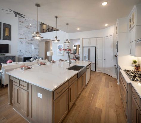 Kitchen in Highland Homes 222 Plan at 2312 Sorrelwood Court , Celina, TX in the Mustang Lakes community Highland Homes Kitchen, Lyme Park, Private Lake, Resort Style Pool, Highland Homes, Exterior Stone, Building Techniques, Between Us, Remodeling Ideas