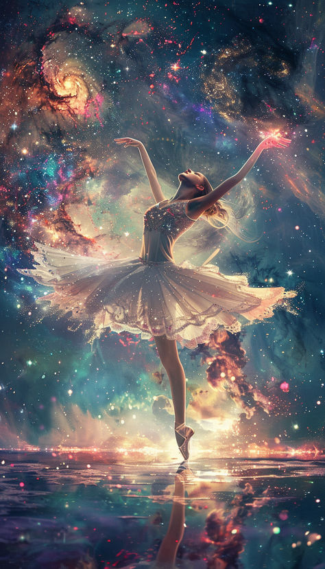 Ballerina in Space Ballerina With Wings, Beautiful Art Female, Ballroom Dancing Aesthetic, Ballerina Wallpaper, Ballet Wallpaper, Ballerina Illustration, Fairy Ballerina, Ballet Images, Dance Aesthetic