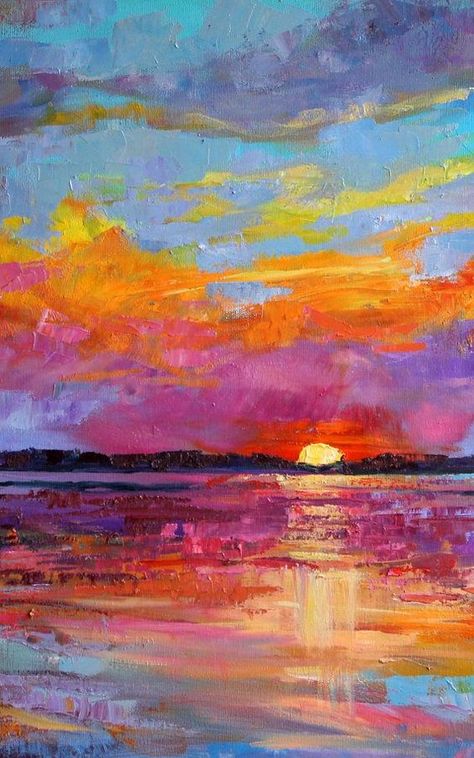 Colorful Sky Painting, Arte Indie, Sunset Artwork, Colorful Sky, Arte Van Gogh, Set Of 3 Wall Art, Bright Art, Soyut Sanat Tabloları, Sky Painting