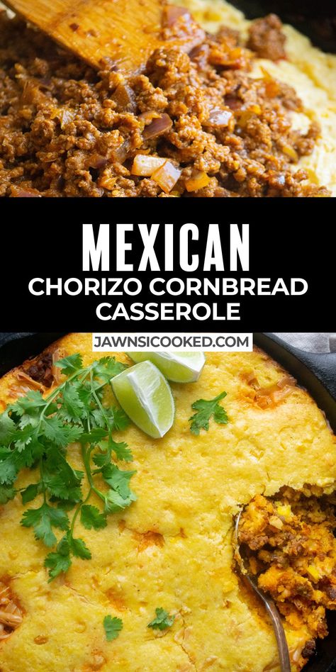 Chorizo Cornbread, Chorizo Recipes Dinner, Cornbread Bake, Jiffy Cornbread Mix, Mexican Chorizo, Sliced Avocado, Chorizo Recipes, Jiffy Cornbread, Cornbread Casserole