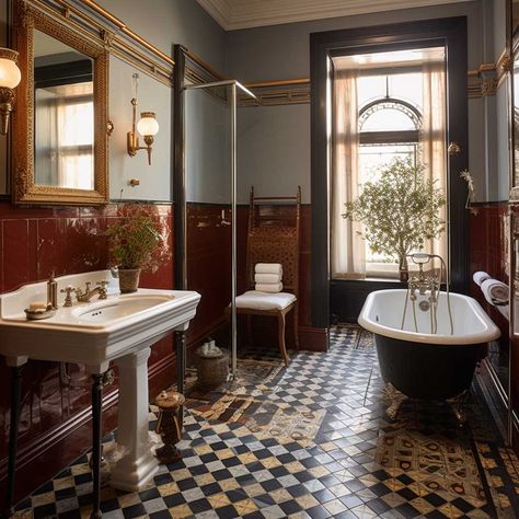 Victorian Tiles Bathroom, Victorian Bathroom Accessories, Tiled Bathrooms, Victorian Style Bathroom, Bathroom 2024, Victorian Interior Design, Victorian Tile, Mill House, Timeless Bathroom