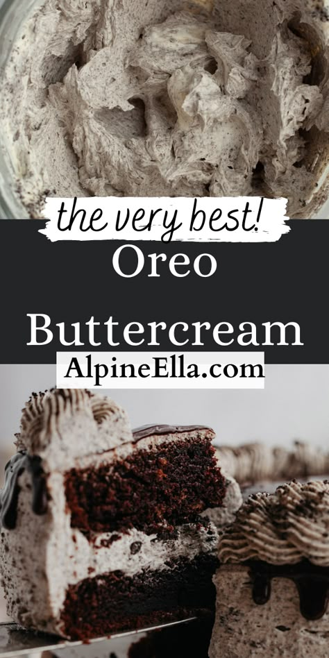 Learn how to make the best Oreo buttercream frosting! Made with just 6 simple ingredients, it takes just 10 minutes to whip up this creamy cookies and cream buttercream. I use it on cakes, cupcakes and to top cookies! Oreo Cookie Buttercream Frosting, Oreo Buttercream Filling, Oreo Cream Frosting, Cookies N Cream Frosting, Cookies And Cream Frosting Recipe, Oreo Cookie Frosting Recipe, Oreo Cake Frosting, Oreo Buttercream Frosting Recipe, Cookie And Cream Frosting