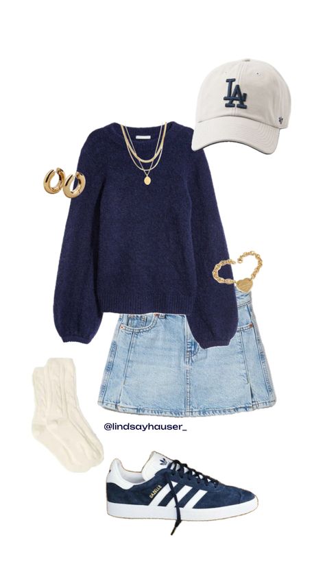 #schoolfit #fallfashion #outfitinspo Adrette Outfits, Look Adidas, Denim Skirt Outfits, Outfit Inspo Casual, Looks Street Style, Stockholm Fashion, Mode Inspo, Baggy Pants, Cute Everyday Outfits