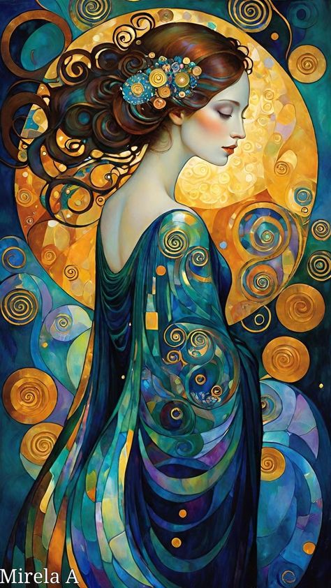 Art Klimt, Gustav Klimt Art, Klimt Art, Art Nouveau Illustration, Soyut Sanat Tabloları, Dream Art, Pics Art, Whimsical Art, Portrait Art