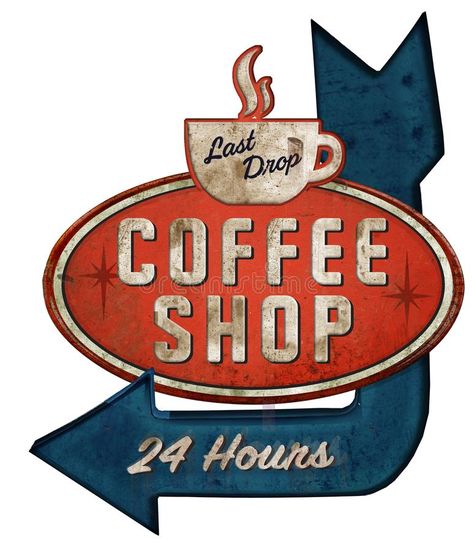 Coffee Shop Tin Sign with Arrow royalty free illustration Empty Coffee Cup, Coffee Shop Sign, Coffee Shop Signs, Cafe Sign, Coffee Shop Logo, Coffee Tin, Fabric Wall Decals, Vintage Cafe, Logos Ideas