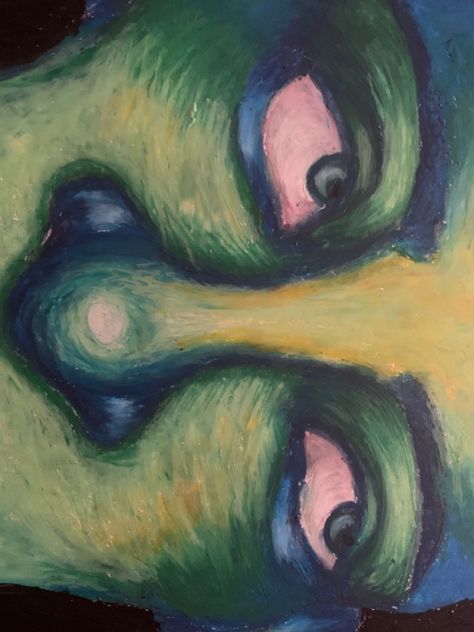 Unexpected Beauty Art, Weird Oil Pastel Art, Expressionist Art Paintings, Split Complimentary Colors Art, Weird Art Inspiration, Abstract Faces Painting, Psychology Painting, Weird Painting Ideas, Oil Pastel Art Aesthetic