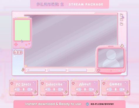 Twitch Overlay Free, Free Stream Overlay, Cute Stream Overlay, Aesthetic Twitch Overlay, Free Twitch Overlay, Twitch Streaming Setup, Streaming Setup, Graphic Design Tutorials Learning, Stream Overlay