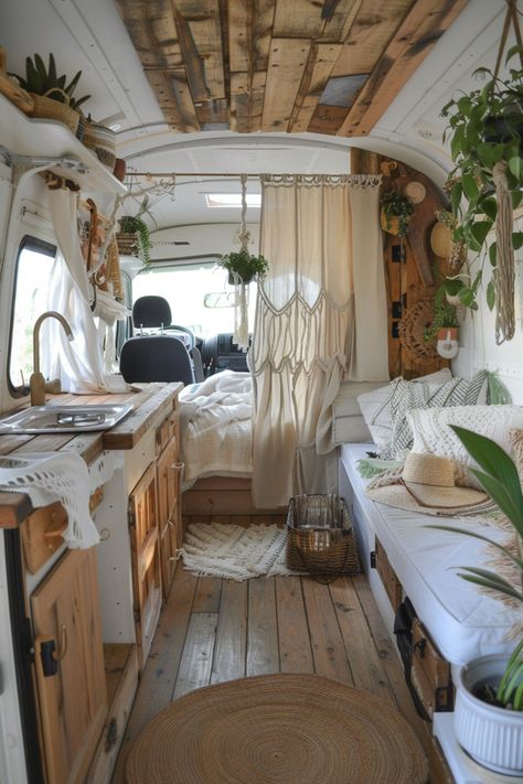 59 Hippie Camper Van Designs – TastyInteriors Bohemian Van Life, Van Life Set Up, Aesthetic Camper Interior, Caravan Design Ideas, Volkswagen Bus Interior Campers, Boho Trailer Interior, Travel Van Interior, Vw Bus Interior Ideas, Van Life Aesthetic Interior