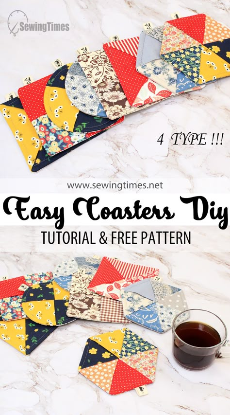 Sewing Coasters Free Pattern, Fat Quarter Projects For Beginners, Fabric Coasters Diy Free Pattern, Sewing Beginners, Mug Rug Tutorial, Purse Sewing, Quilted Coasters, Mug Rug Patterns, Sewing Machine Projects