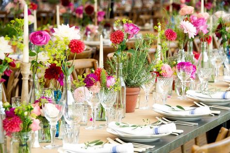 For this table Philippa Craddock has added potted plants, adding texture and an unexpected element to the table floristry. Marquee Interior, Potted Plant Centerpieces, Rustic Table Settings, Marquee Decoration, Herb Wedding, Plant Centerpieces, Elegant Floral Arrangements, Rustic Table Setting, Garden Wedding Decorations