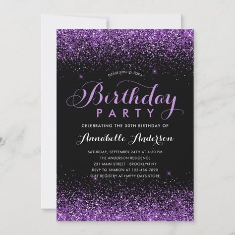 Purple Birthday Invitations, Cheap Birthday Party, Purple Party Decorations, Budget Birthday, Debut Invitation, Purple Invitations, 21st Birthday Invitations, Sparkle Party, Glitter Invitations