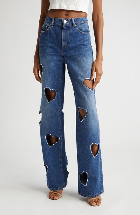 Alice + Olivia Karrie Crystal Heart Cutouts Nonstretch Jeans | Nordstrom Cutout Jeans, Crossover Jeans, Fashion Thoughts, Kelsea Ballerini, Diy Denim, Eras Tour Outfit, 2024 Fashion Trends, Perfect Pant, Denim Diy