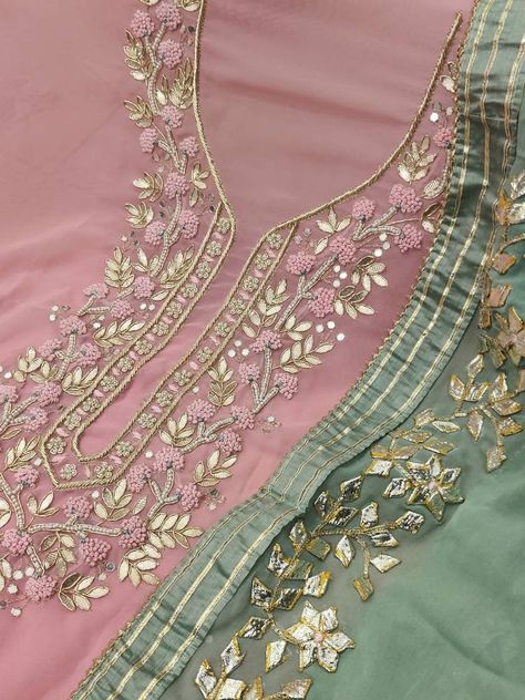 Gota Embroidery Designs, Suit Embroidery Designs Party Wear, Pink Suit Embroidery Designs, Hand Work Embroidery Suits Salwar Kameez, Embroidery Suits Design 2024, Chiffon Dupatta Designs, Hand Work Suits Designs, Latest Hand Embroidery Designs For Suits, Gotta Patti Suits Pakistani