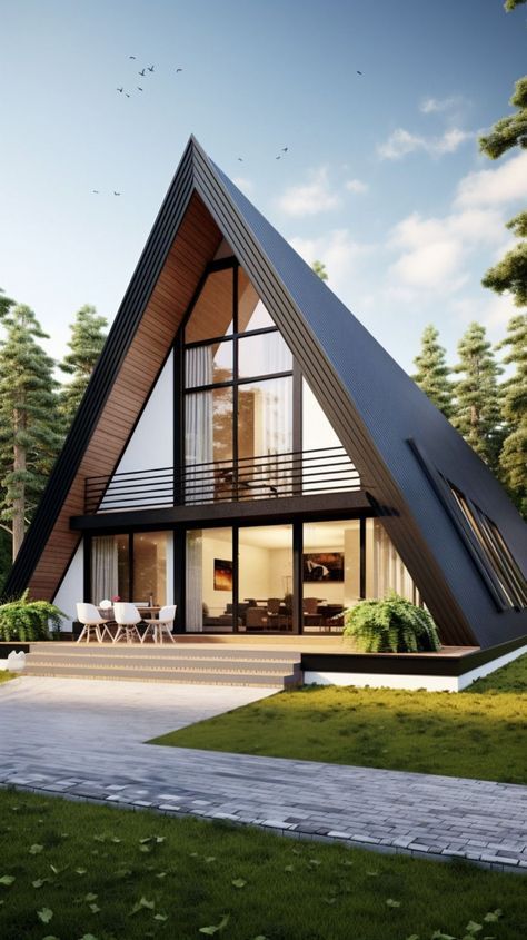 Modern Cabin House, A Frame Houses, Triangle House, Frame House Plans, Farmhouse Architecture, A Modern House, A Frame House Plans, Frame Cabin, Cabin House Plans