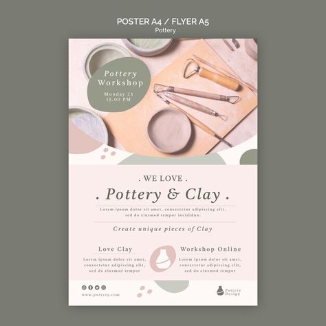 Pottery poster template | Free Psd #Freepik #freepsd #flyer-poster #poster-template #poster #store-flyer Posters Layout Design, Workshop Poster Design Layout, Design Workshop Poster, Art Workshop Poster Design, Pottery Workshop Poster, Pottery Poster Design, Workshop Poster Design Ideas, Workshop Design Poster, Flyer Design Inspiration Creative Ideas