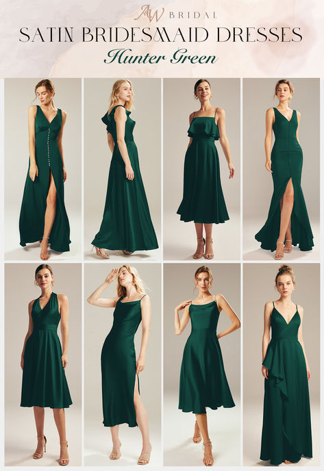 Emerald Green Satin Bridesmaid Dresses, Pine Green Dress, Bottle Green Dress, Hunter Green Bridesmaid Dresses, Hunter Green Bridesmaid, Hunter Green Bridesmaid Dress, Green Spring Wedding, Bridesmaids Gown, Sabrina Dress