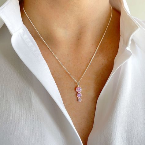 Opal Droplet Necklace, Pink Opal Pendant, Trio of Opals Necklace, Sterling Silver Necklace, October Birthstone by JellyJoJewellery on Etsy Droplet Necklace, Earrings Opal, Opal Pendant Necklace, October Birthstone, Opal Pendants, Opal Necklace, Pink Opal, October Birth Stone, Necklace Sterling Silver