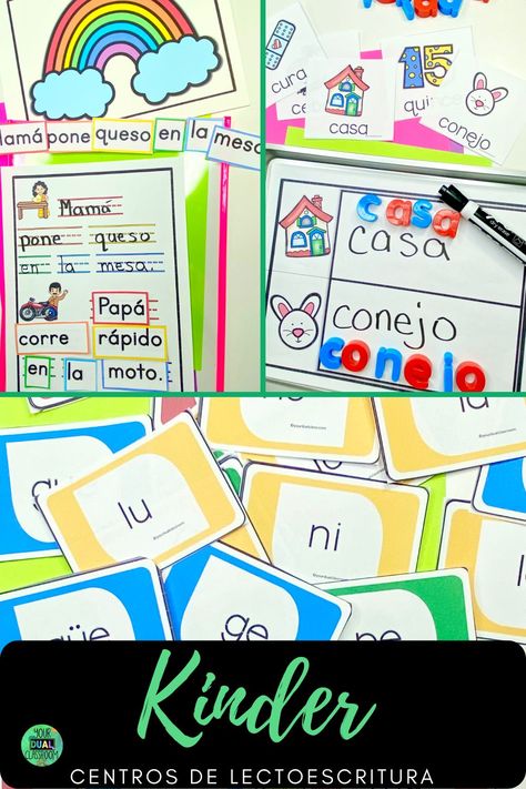 Engage your dual classroom with these kindergarten literacy activities in Spanish, and watch them ease their way through the path of biliteracy using these kindergarten literacy centers in Spanish! Learn more on this blog post! Kindergarten Literacy Activities, Spanish Kindergarten, Kindergarten Spanish, Bilingual Centers, Kindergarten Literacy Centers, Bilingual Kindergarten, Letter Centers, Literacy Activities Kindergarten, Spanish Writing