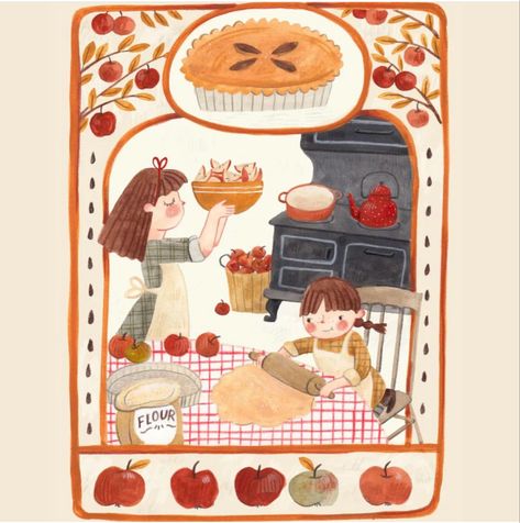 Pie Drawing, Making Apple Pie, Apple Illustration, Apple Pies, Autumn Illustration, Book Illustration Art, Art Hobbies, Dessin Adorable, Autumn Art