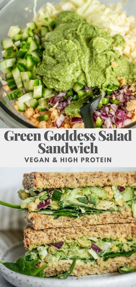 Green Goddess Salad, Goddess Salad, Tasty Vegetarian Recipes, Vegan Sandwich, Diet Vegetarian, Think Food, Salad Sandwich, Green Goddess, Vegan Protein