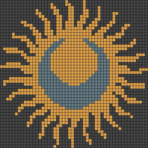 Sun Grid Pattern, Celestial Alpha Pattern, Sun And Moon Pixel Art, Space Alpha Pattern, Raft Builds, Knit Graph, Sun Cross Stitch, Crochet Templates, Sun And Moon Tapestry