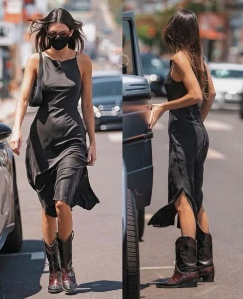 Motor Boots Outfit, Cowboy Boots Outfit Women, Dresses And Boots, Cowboy Boot Outfits, Italian Grand Prix, Nashville Outfits, Outfit Chic, Cowboy Outfits, Kendall Jenner Outfits