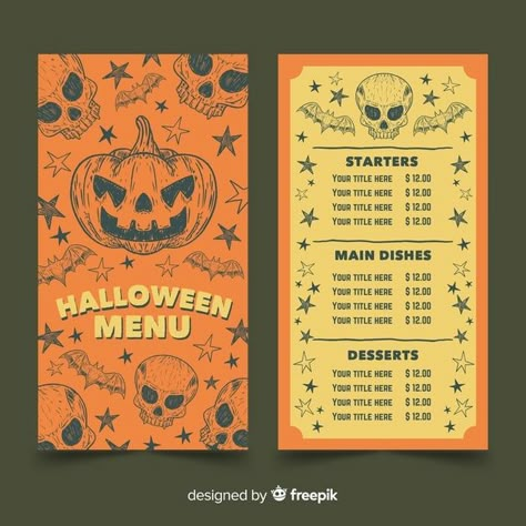 Pumpkin Menu, Halloween Puns, Halloween Menu, Menu Layout, Vintage Menu, Artist Alley, Halloween Poster, Halloween Party Invitations, Trunk Or Treat