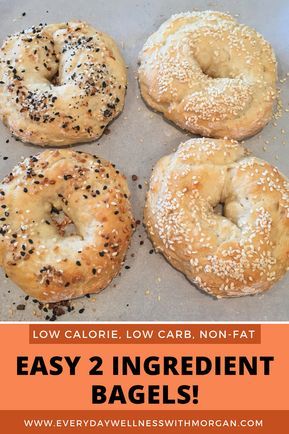 Healthy, easy 2 ingredient bagels! These bagels are lower carb, and higher protein than regular store bought bagels. Each bagel is less than 150 calories yet so fluffy and soft! You can also use the dough to make pizza crust and garlic knots! (Easy bagel recipe, healthy bagel, healthy breakfast, low carb recipe) Healthy Breakfast Low Carb, Easy Bagel Recipe, 2 Ingredient Bagels, Easy Bagel, Healthy Bagel, Bagel Recipe Easy, Low Carb Bagels, Menu Sarapan Sehat, Low Calorie Low Carb