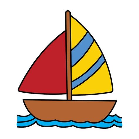 Boat vector illustration. wood funny boa... | Premium Vector #Freepik #vector #boat #sailboat #sailing-boat #sea-boat Boat Vector Illustration, Cute Boat Drawing, Boat Easy Drawing, How To Draw A Boat, Sailboat Cartoon, Boat Drawing For Kids, Sailing Boat Drawing, Sail Boat Drawing, Boats Drawing