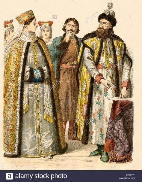 Russian boyars or nobles during the time of Peter the Great 1600s 1700s Stock Photo Medieval France Clothing, Traditional European Clothing, Russian Traditional Clothing Male, Traditional Russian Dress, Byzantine Clothing, Russian Clothes, Russian Traditional Clothing, Native Costume, Wind Pictures