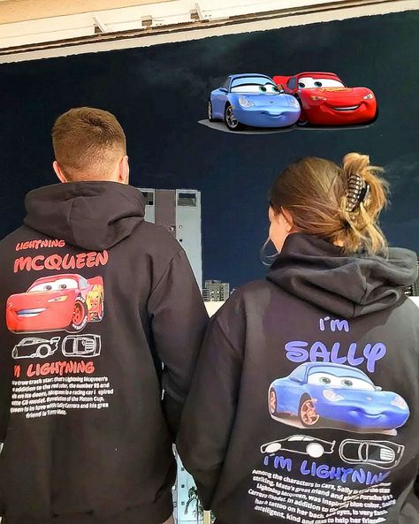 Couple/BestFriend Tshirts 💑 Introducing the ultimate couple’s collection - the Lightning McQueen and Sally Oversized T-Shirts and Hoodies! Perfect for Disney Pixar fans and car enthusiasts alike, this set is designed to celebrate the iconic duo in style and comfort. Product Features: 🖤 Design: Lightning McQueen: Black oversized T-shirt with a small chest logo and detailed car specifications on the back. Sally: White oversized T-shirt with a matching small chest logo and her car specs on t... Match Hoodies For Couples, Car Hoodie Design, Couple Design Tshirt, Lighting Mcqueen And Sally, Sally And Mcqueen, Couple Hoodies Ideas Design, Sally Mcqueen, Lightning Mcqueen And Sally, Mcqueen And Sally