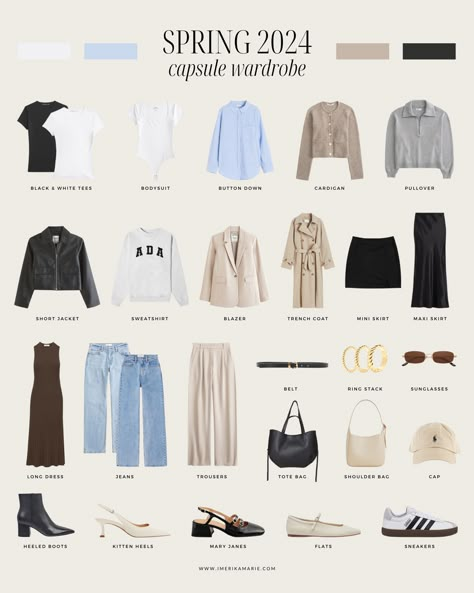 Spring 2024 Capsule Wardrobe + Outfit Ideas | Erika Marie Capsule Wardrobe Outfit Ideas, Capsule Wardrobe Women, Capsule Wardrobe Casual, Spring Summer Capsule Wardrobe, Capsule Wardrobe Outfits, Fashion Capsule Wardrobe, Europe Outfits, Spring Capsule Wardrobe, Spring Capsule