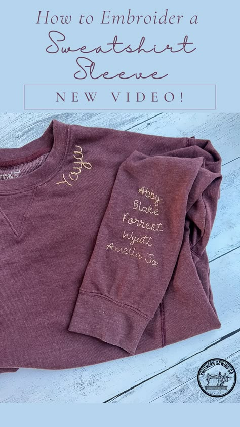 Embroidered Crew Neck Sweatshirt Diy, Cricut Ideas Sweatshirt, Diy Embroidery Crewneck, Distressed Crewneck Sweatshirt Diy, Hand Stitched Sweatshirt Diy, Embroidery Designs On Sweaters, Cute Sweatshirt Embroidery Ideas, Hand Sewn Applique, How To Embroider Sweatshirt