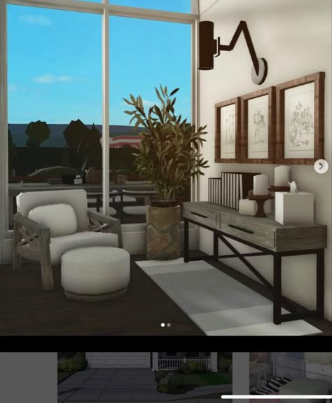 Bloxburg Apartment Reception, Roblox Bloxburg House Exterior, Bloxburg Main Entrance Ideas, Bloxburg Entry Room Ideas, Mood Station Bloxburg Aesthetic, Bloxburg Seating Area, Bloxburg Entrance Ideas Modern, Realistic Bloxburg Entryway, Bloxburg Console Table Ideas