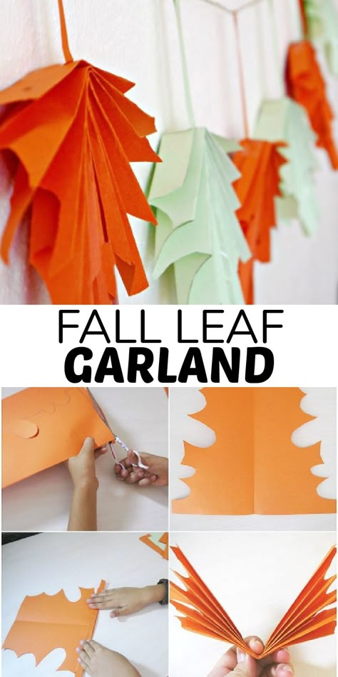 Easy Fall Diy Decorations, Fall Decoration Crafts For Kids, Fall Hanging Decorations For Classroom, Thanksgiving Decorations Diy Construction Paper, Fall Garland Diy Kids, Fall Decor Paper Crafts, Fall Dance Middle School, Pumpkin Garland Diy Paper, Diy Fall Hanging Decor