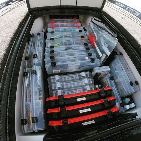 Bass Mafia on Instagram: “Tackle Storage ✅ Boat Organized ✅ Time to go fishing! 🎣 👊🏼⠀ 📸 @bhunterfishing” Bass Boat Organization, Bass Boat Storage, Bass Boat Accessories, Fishing Organization, Boat Organization, Boat Storage, Bass Boat, Organizing Time, Boat Stuff