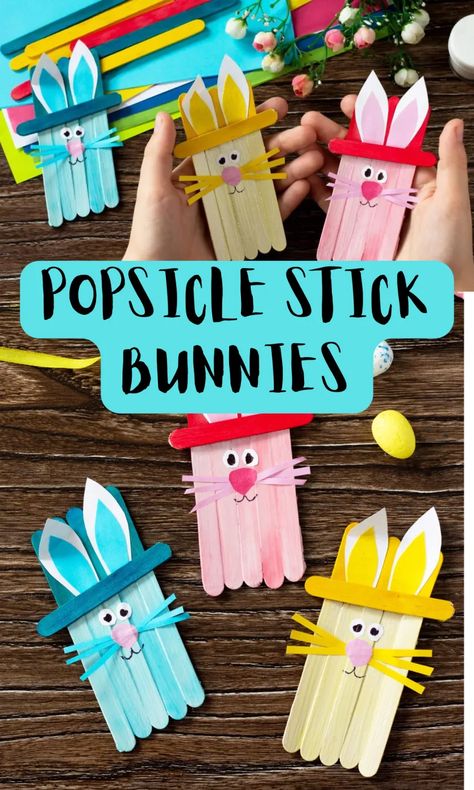 easy popsicle stick easter bunny craft for preschoolers Lolly Stick Craft, Popsicle Sticks Crafts, Popsicle Stick Catapult, Sticks Crafts, Easter Bunny Craft, Natural Wood Crafts, Easy Popsicles, Craft For Preschoolers, Bunny Craft