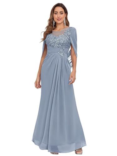 Mollyevers Mermaid Chiffon Mother of The Bride Dresses for Wedding with Cape Sleeves Lace Formal Mother of The Groom Dress Bride Dresses With Sleeves, Long Mothers Dress, Formal Dresses Mermaid, Blue Mother Of The Bride, Chiffon Cape, Mother Of The Bride Dresses Long, Long Cape, Dresses Beach, Mermaid Evening Gown