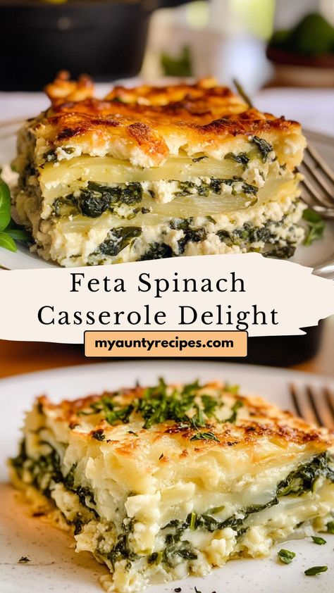 Enjoy Greek-inspired flavors in this Feta Spinach Casserole! With layers of savory feta, fresh spinach, and creamy eggs, it’s a delightful dish perfect for any time of day. Great for breakfast, brunch, or dinner. Spinach And Feta Casserole, Spinach And Feta Recipes, Spinach Breakfast Recipes, Spanakopita Casserole, Greek Breakfast Casserole, Spinach Breakfast Casserole, Spinach Egg Casserole, Fresh Spinach Recipes, Spinach Casserole Recipes